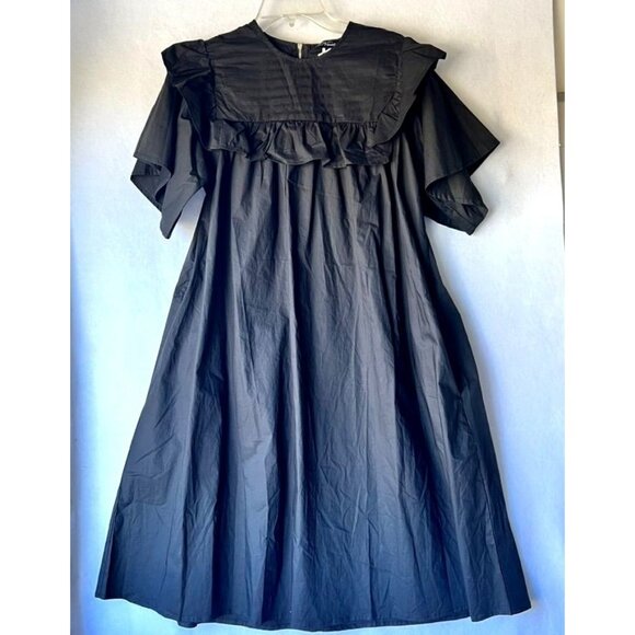 Nuuts A-Line Dress Black Ruffle Detail Women Size M Short Sleeves Zipper pockets - Picture 2 of 11